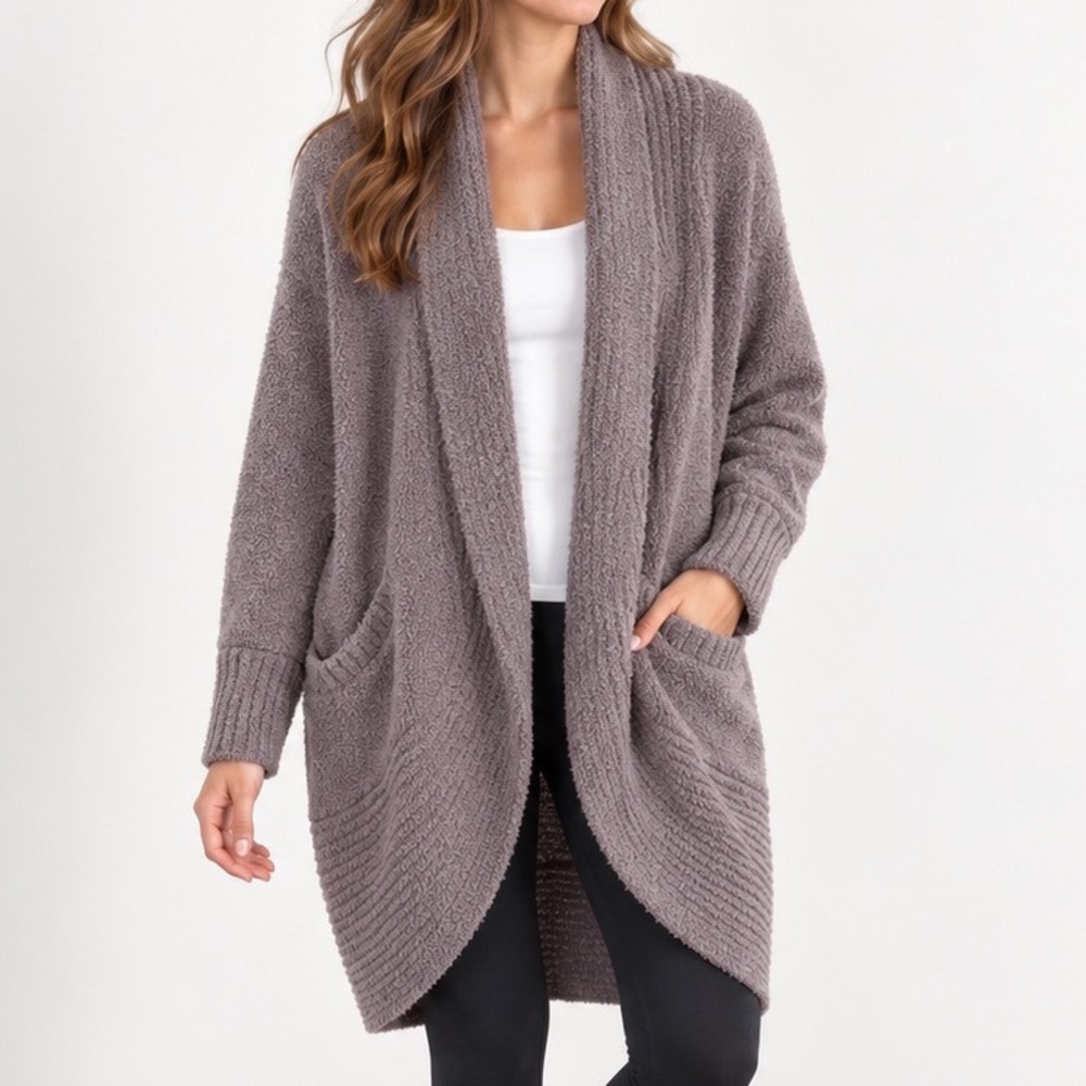 Cupcakes & Cashmere Gray Cozy Fall Cardigan M Longline Open Front Cocoon Sweater